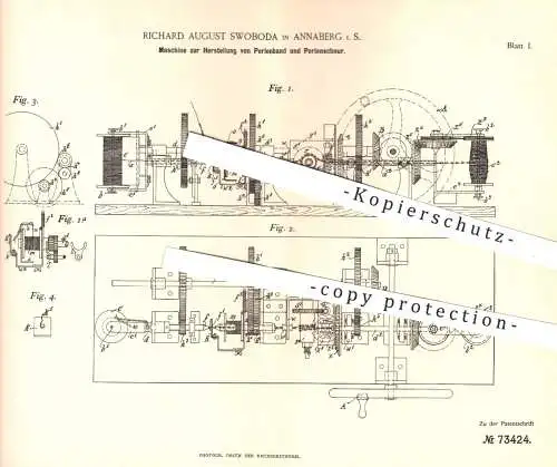 original Patent - R. Aug. Swoboda , Annaberg , 1892 , Herstellung von Perlenband u. Perlenschnur | Perlen , Schneider !!