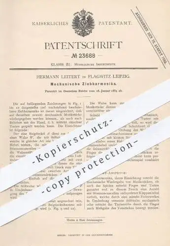 original Patent - Hermann Leitert , Plagwitz Leipzig , 1883 , Mechanische Ziehharmonika | Harmonika , Akkordeon , Musik