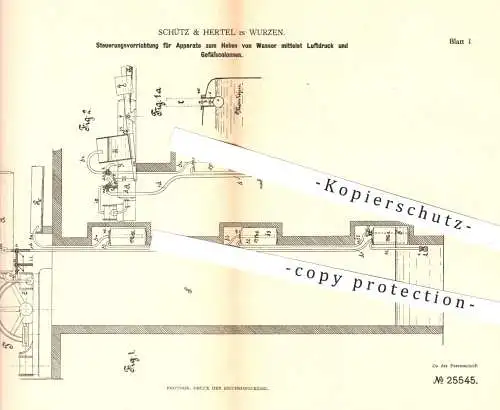 original Patent - Schütz & Hertel , Wurzen , 1883 , Steuerung für Apparat zum Heben von Wasser mittels Luftdruck | Pumpe