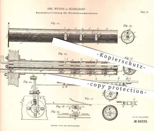 original Patent - Emil Wevers , Düsseldorf , 1892 , Rundnähen an Strohhülsenmaschinen | Korb , Korbwaren , Korbflechten