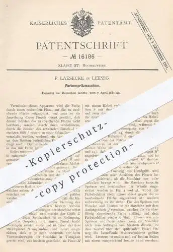 original Patent - F. Laesecke , Leipzig , 1881 , Farbenspritzmaschine | Spritzmaschine für Farbe , Pinsel , Maler !!!