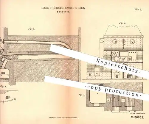 original Patent - Louis Théodore Baudau , Paris , 1886 , Backofen | Ofen , Öfen , Backen , Bäcker , Bäckerei , Herd !!!