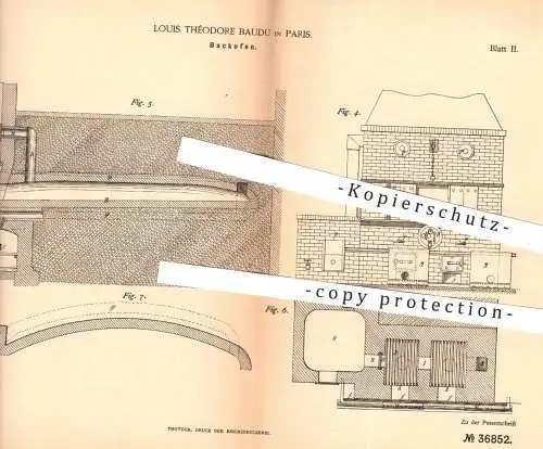 original Patent - Louis Théodore Baudau , Paris , 1886 , Backofen | Ofen , Öfen , Backen , Bäcker , Bäckerei , Herd !!!