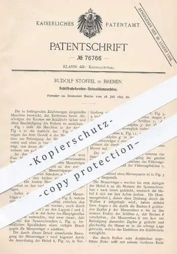 original Patent - Rudolf Stoffel , Bremen , 1893 , Schneidemaschine für Schilfrohrknoten | Korbwaren , Korb , Schilfrohr