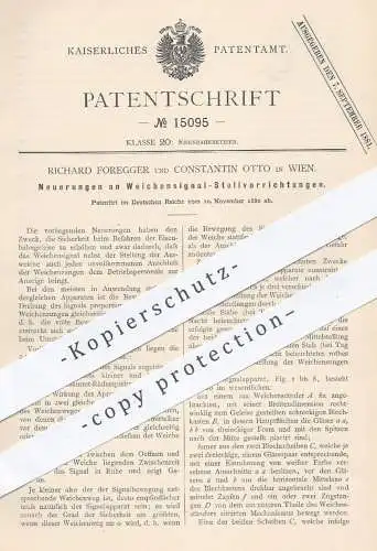 original Patent - R. Foregger u. Constantin Otto , Wien , 1880 , Weichensignal - Stellvorrichtungen | Eisenbahn Weichen