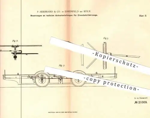 original Patent - P. Herbrand & Co. , Ehrenfeld / Köln , 1881 , radiale Achseinstellungen für Eisenbahnen | Eisenbahn !!