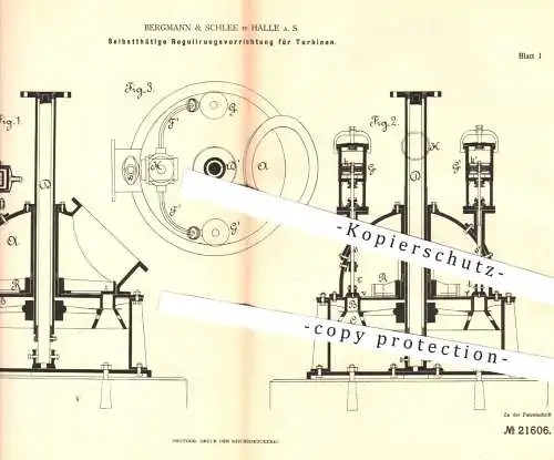 original Patent - Bergmann & Schlee , Halle / Saale | Regulierung für Turbinen | Turbine , Wasserkraft , Windkraft !!!