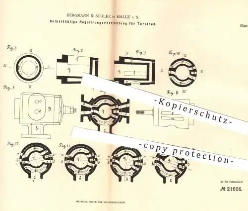 original Patent - Bergmann & Schlee , Halle / Saale | Regulierung für Turbinen | Turbine , Wasserkraft , Windkraft !!!