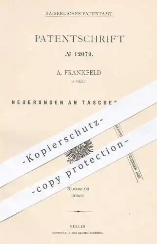 original Patent - A. Frankfeld , Genf , 1880 , Taschenuhr , Taschenuhren | Uhr , Uhren , Uhrwerk , Uhrmacher !!!