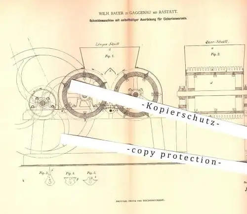 original Patent - Wilh. Bauer , Gaggenau / Rastatt , 1879 , Schneidemaschine für Cichorie | Mühle , Mühlen , Messer !!