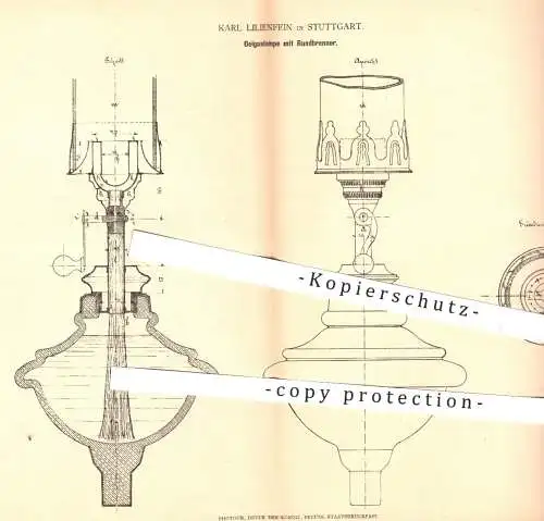 original Patent - Karl Lilienfein , Stuttgart  1878 , Ölgaslampe mit Rundbrenner | Brenner , Öl , Lampe , Gas , Gaslampe