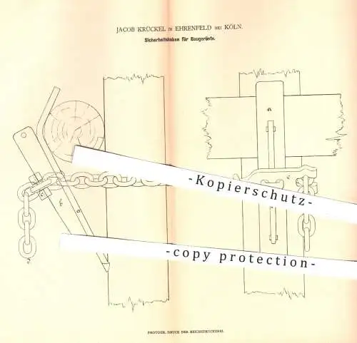 original Patent - Jacob Krückel , Ehrenfeld / Köln , 1879 , Sicherheitshaken für Baugerüste | Gerüstbau , Gerüst , Bau !