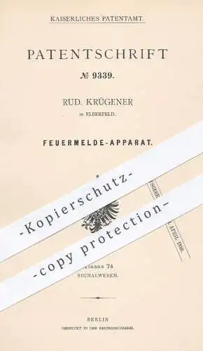 original Patent - Rud. Krügener , Elberfeld , 1879 , Feuermelder | Feuer , Feuerwehr , Signalwesen , Brandschutz !!!