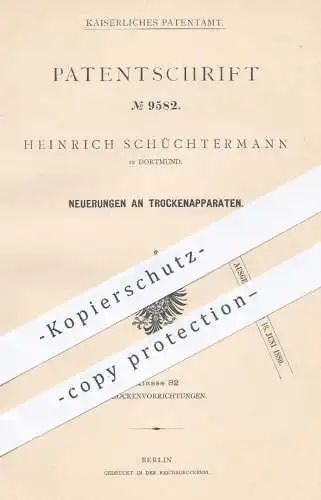 original Patent - Heinr. Schüchtermann , Dortmund , 1879 , Trockenapparat | Trocknen von Kohlen , Destillieren u. Kühlen