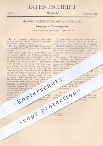 original Patent - Heinr. Schüchtermann , Dortmund , 1879 , Trockenapparat | Trocknen von Kohlen , Destillieren u. Kühlen