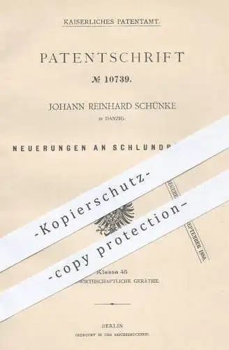 original Patent - Johann Reinhard Schünke , Danzig , 1879 , Schlundröhren | Rohr , Rohre , Röhren , Mundstück , Schlund