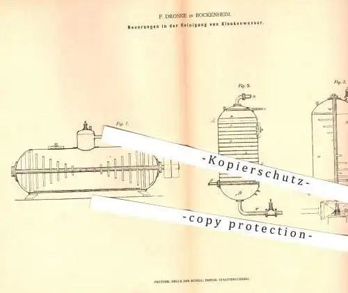 original Patent - F. Dronke , Bockenheim , 1878 , Reinigung von Schmutzwasser | Kläranlage , Wasser , Wasserleitung !!!