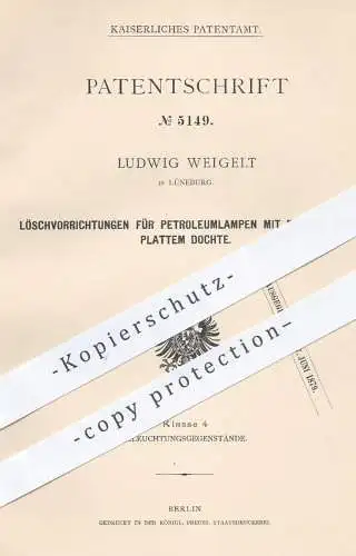 original Patent - Ludwig Weigelt , Lüneburg , 1878 , Löschen von Petroleumlampen | Petroleum , Lampe , Lampen , Brenner