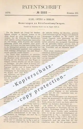 original Patent - Karl Ofers , Berlin , 1878 , Straßendampfwagen | Straßenbahnen mit Dampf | Eisenbahn , Eisenbahnen !!