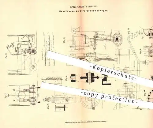 original Patent - Karl Ofers , Berlin , 1878 , Straßendampfwagen | Straßenbahnen mit Dampf | Eisenbahn , Eisenbahnen !!