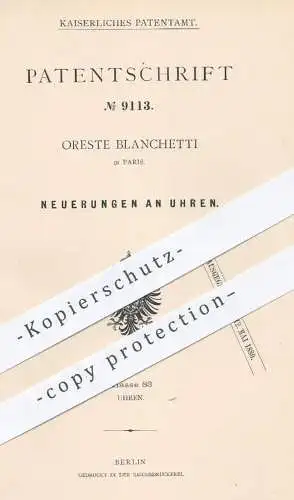 original Patent - Oreste Blanchetti in Paris , 1879 , Uhr , Uhren | Uhrwerk , Uhrmacher , Uhrgetriebe , Unruh , Hemmung