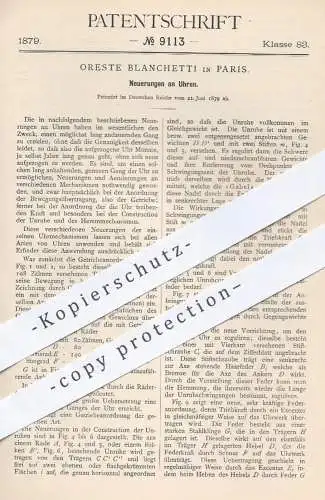 original Patent - Oreste Blanchetti in Paris , 1879 , Uhr , Uhren | Uhrwerk , Uhrmacher , Uhrgetriebe , Unruh , Hemmung