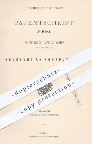 original Patent - Heinrich Weindorf , Mönchengladbach , 1879 , Rohrputzer | Rohr , Rohre putzen , Werkzeug , Gewinde !