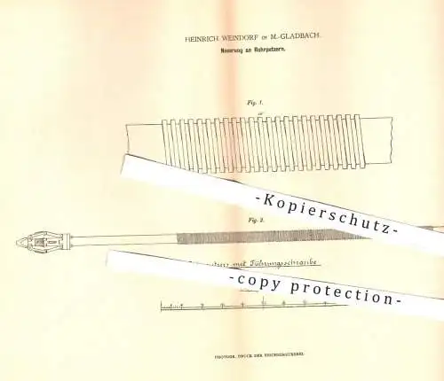 original Patent - Heinrich Weindorf , Mönchengladbach , 1879 , Rohrputzer | Rohr , Rohre putzen , Werkzeug , Gewinde !