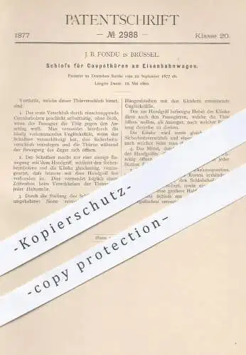 original Patent - J. B. Fondu , Brüssel , 1877 , Schloss für Coupétüren an Eisenbahnen | Eisenbahn , Tür , Türen , Coupé