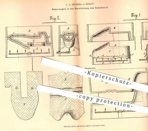 original Patent - C. A. Mechnig , Berlin  1878 , Herstellung von Schuhwerk | Schuh , Schuhe , Schuster , Stiefel , Leder