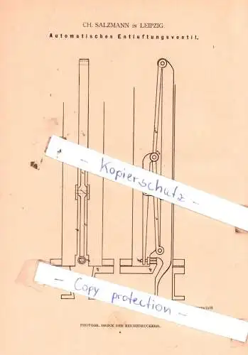 original Patent - CH. Salzmann in Leipzig , 1880 , Automatisches Entluftungsventil !!!