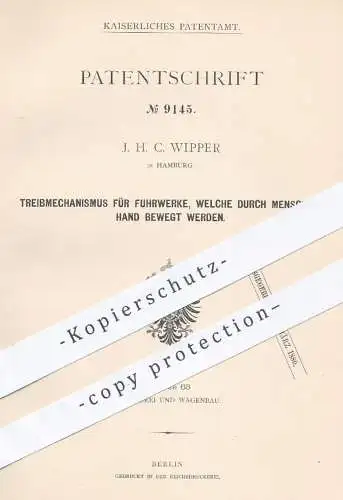 original Patent - J. H. C. Wipper , Hamburg , 1879 , manueller Treibmechanismus für Fuhrwerke | Antrieb , Wagenbau !!!