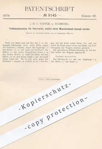 original Patent - J. H. C. Wipper , Hamburg , 1879 , manueller Treibmechanismus für Fuhrwerke | Antrieb , Wagenbau !!!