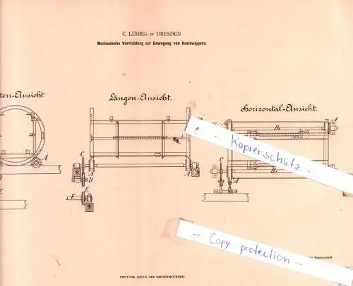 original Patent -  C. Lührig in Dresden , 1880 ,  Mechanische Vorrichtung zur Bewegung von Kreiswippern !!!