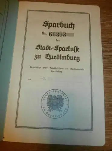 altes Sparbuch Quedlinburg , 1943 - 1945 , Emil Dube in Quedlinburg , Sparkasse , Bank !!