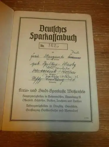 altes Sparbuch Weißenfels  , 1942 - 1946 , Margarete Keil geb.Warby , Sparkasse , Bank !!