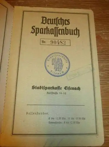 altes Sparbuch Eisenach , 1950 - 1957 , Fa. Oskar Möbius , Inh. Wilhelm Scholz in Eisenach , Sparkasse , Bank !!