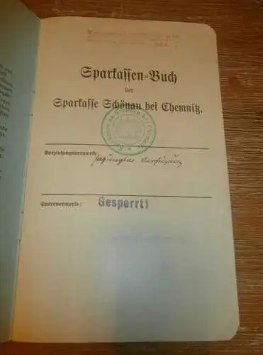 altes Sparbuch Schönau b. Chemnitz , 1933 - 1945 , Elisabeth Konopka in Chemnitz , Sparkasse , Bank !!