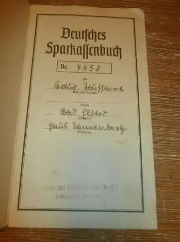 altes Sparbuch Bad Elster , 1944 - 1945 , Artur Toussaint in Bad Elster , Sparkasse , Bank !!