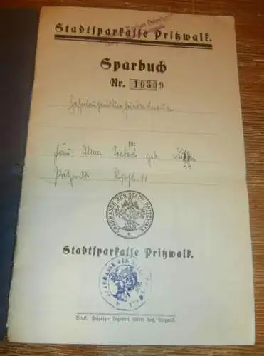 altes Sparbuch Pritzwalk , 1935 - 1944 , Sparkasse , Bank !!