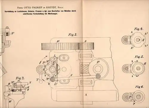 Original Patentschrift - O. Froriep in Rheydt i. Rhld., 1902 , Apparat für Presse , Stanze , Metallbau , Metall !!!