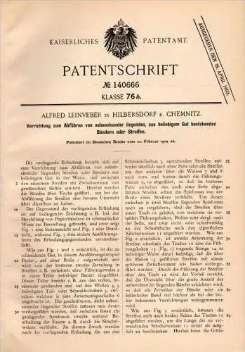 Original Patentschrift - A. Leinveber in Hilbersdorf b. Chemnitz , 1902 , Herstellung von Papierbändern , Papier !!!