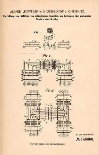 Original Patentschrift - A. Leinveber in Hilbersdorf b. Chemnitz , 1902 , Herstellung von Papierbändern , Papier !!!