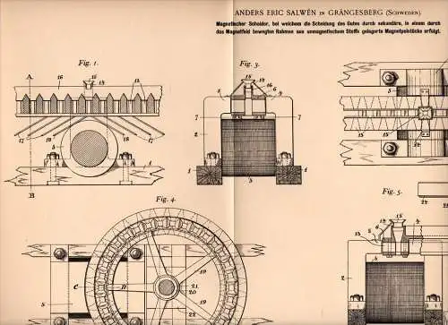 Original Patentschrift - A. Salwén in Grängesberg , Sweden , 1901 , magnetischer Scheider , Magnet !!!