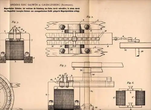 Original Patentschrift - A. Salwén in Grängesberg , Sweden , 1901 , magnetischer Scheider , Magnet !!!