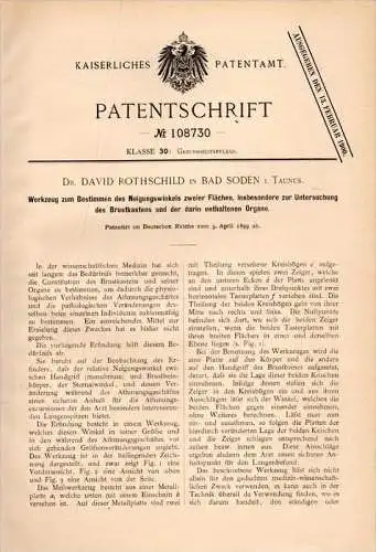 Original Patentschrift -Dr. D. Rothschild in Bad Soden i. Taunus 1899, Werkzeug zur Untersuchung, Organe , Arzt , Klinik