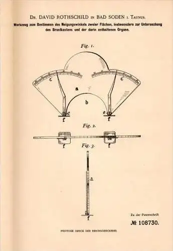 Original Patentschrift -Dr. D. Rothschild in Bad Soden i. Taunus 1899, Werkzeug zur Untersuchung, Organe , Arzt , Klinik