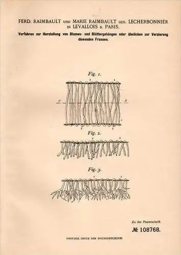 Original Patentschrift - F. Raimbault à Levallois , Paris , 1899 , La production de fleurs et de feuilles décoration !!!