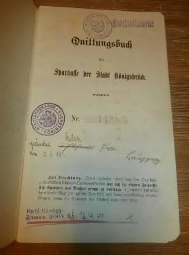 altes Sparbuch Königsbrück , 1940 - 1944 , Sparkasse , Bank !!!