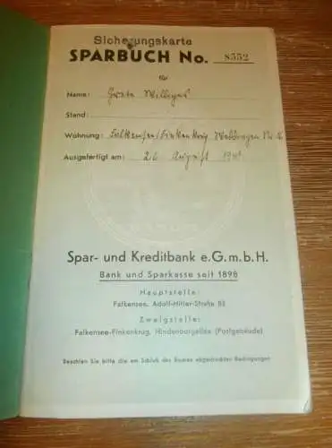altes Sparbuch Falkensee / Finkenkrug , 1940 - 1944 , Greta Williger in Falkensee / Finkenkrug , Sparkasse , Bank !!!